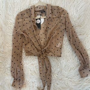 Boohoo brand sheer front tie blouse
